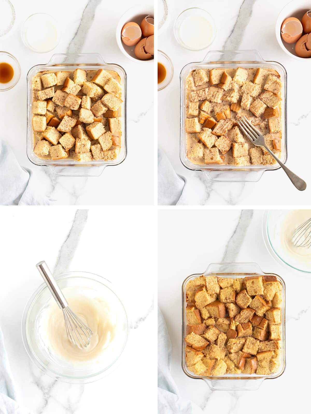 Steps to make bread pudding.